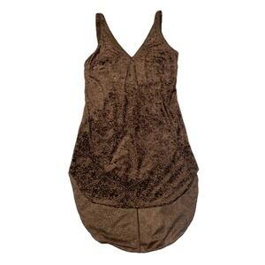 C: O P E Brown Velvet Burnout Paisley Print Asymmetrical Hem Tank Dress Size S